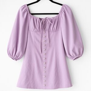 Missguided Lavender Off Shoulder Puff Sleeve Mini Dress Pearl Buttons US 0